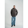 Erkek Nakış İşlemeli Kapşonlu Antrasit Sweatshirt Üç İplik Double Oversize- Füme