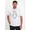 Erkek Nihilist Penguen Özel Tasarım Oversize Bisiklet Yaka Tişört - Beyaz