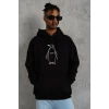 Erkek Nihilist Penguen Özel Tasarım Oversize Kapüşonlu Sweatshirt - Siyah