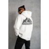 Erkek Nihilist Penguen Temalı Oversize Kapüşonlu Sweatshirt - Beyaz