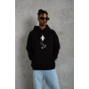 Erkek Nihilist Penguen Temalı Oversize Kapüşonlu Sweatshirt - Siyah