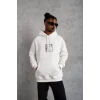 Erkek Ön Arka Baskılı Kapşonlu Sweat - Beyaz