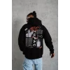 Erkek Ön Arka Baskılı Kapşonlu Sweat - Siyah