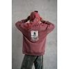 Erkek Ön Ve Arka Baskılı Kapüşonlu 3 İplik Sweatshirt - Gül Kurusu