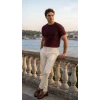 Erkek Örgü Desen Bisiklet Yaka Triko Tişört - Pamuk Akrilik