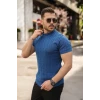 Erkek Örgü Desen Bisiklet Yaka Triko Tişört - %100 Pamuk Akrilik