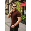 Erkek Örgü Desen Fermuar Yakalı Triko Tişört