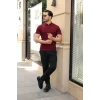 Erkek Örgü Desen Yakalı Kısa Kollu Triko Tişört