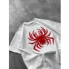 Erkek Örümcek Baskılı Tişört Kısa Kollu Bisiklet Yaka T-shirt - Beyaz