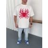 Erkek Örümcek Baskılı Tişört Kısa Kollu Bisiklet Yaka T-shirt - Beyaz