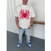Erkek Örümcek Baskılı Tişört Kısa Kollu Bisiklet Yaka T-shirt - Beyaz