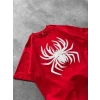 Erkek Örümcek Baskılı Tişört Kısa Kollu Bisiklet Yaka T-shirt - Kırmızı