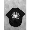 Erkek Örümcek Baskılı Tişört Kısa Kollu Bisiklet Yaka T-shirt - Siyah