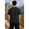 Erkek Outdoor Pusula Dağ Baskılı Kısa Kollu Oversize T-shirt - Siyah