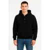 Erkek Ovarsize Kapüşonlu Swetshirt Kanguru Çepli Cıtcıtlı 3 Iplik Şardonlu Hoodie - Siyah