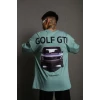 Erkek Oversize Baskılı Tişört – Golf Gtı Retro Araba Desenli, Ön - Arka Dijital Baskı, Sokak Modası Stil - Mint Yeşili