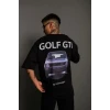 Erkek Oversize Baskılı Tişört – Golf Gtı Retro Araba Desenli, Ön - Arka Dijital Baskı, Sokak Modası Stil - Siyah