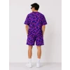 Erkek Oversize Kalıp Pubg Bape X Shark Nakışlı Cepli Şort Takım - Mor