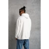 Erkek Oversize Kapüşonlu Sweatshirt – Beyaz Renk Üç İplik İçi Pamuklu Kanguru Cepli Baskılı Hoodie Rahat Kalıp Kışlık Günlük Kombinlere Uygun - Beyaz