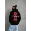Erkek Oversize Üç İplik Kapüşonlu Sweatshirt – Siyah “don’t Be Terrified” Ön, Sırt Ve Kol Baskılı, Kanguru Cepli, Ribanalı Rahat Model- Siyah