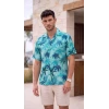 Erkek Palmiye Desenli Kısa Kollu Hawai Gömlek