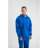 Erkek Patlı Yaka Üç İplik Pamuklu Sweatshirt Double Oversize Rahat Kalıp Günlük Kullanım - Mavi