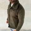 Erkek Pelüş Polar Hırka Gömlek – Yakalı, İlik Düğmeli, Göğüs Cepli, Yumuşak Dokulu Kışlık Regular Fit Rahat Günlük Model - Haki