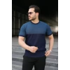 Erkek Renk Bloklu Bisiklet Yaka Kısa Kollu Triko Tişört