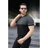Erkek Renk Bloklu Bisiklet Yaka Kısa Kollu Triko Tişört