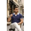 Erkek Renkli Yakalı File Desenli Kısa Kollu Tişört