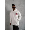 Erkek Şapkalı Güvercin Baskılı Kapşonlu Sweat - Beyaz