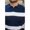 Erkek Şerit Desenli Hemşire Yaka Kısa Kollu Tişört