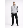 Erkek Şeritli Kapüşonlu Sweatshirt Oversize 3 Iplik Pamuklu - Beyaz