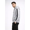 Erkek Şeritli Kapüşonlu Sweatshirt Oversize 3 Iplik Pamuklu - Beyaz
