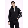 Erkek Şeritli Kapüşonlu Sweatshirt Oversize 3 Iplik Pamuklu - Siyah