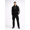 Erkek Şeritli Kapüşonlu Sweatshirt Oversize 3 Iplik Pamuklu - Siyah