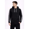 Erkek Şeritli Kapüşonlu Sweatshirt Oversize 3 Iplik Pamuklu - Siyah