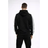 Erkek Şeritli Kapüşonlu Sweatshirt Oversize 3 Iplik Pamuklu - Siyah