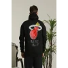 Erkek Sırt Baskılı Oversize Üç İplik Kapüşonlu Sweatshirt - Siyah