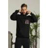 Erkek Sırt Baskılı Oversize Üç İplik Kapüşonlu Sweatshirt - Siyah