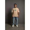 Erkek Sırt Baskılı t-shirt - Bej