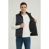 Erkek Şişme Fermuarlı Yelek Su Itici Kapitone Astarlı Kumaş Cepli Hafif Kışlık Spor Rahat Kalıp - Lacivert
