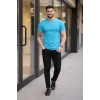 Erkek T-shirt Bisiklet Yaka Slim Fit Dar Kesim Likralı Tişört Günlük Basic Body - Açık Mavi