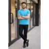 Erkek T-shirt Bisiklet Yaka Slim Fit Dar Kesim Likralı Tişört Günlük Basic Body - Açık Mavi