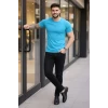 Erkek T-shirt Bisiklet Yaka Slim Fit Dar Kesim Likralı Tişört Günlük Basic Body - Açık Mavi