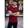Erkek T-shirt Bisiklet Yaka Slim Fit Dar Kesim Likralı Tişört Günlük Basic Body - Bordo