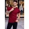 Erkek T-shirt Bisiklet Yaka Slim Fit Dar Kesim Likralı Tişört Günlük Basic Body - Bordo