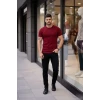 Erkek T-shirt Bisiklet Yaka Slim Fit Dar Kesim Likralı Tişört Günlük Basic Body - Bordo