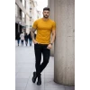 Erkek T-shirt Bisiklet Yaka Slim Fit Dar Kesim Likralı Tişört Günlük Basic Body - Limon
