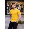 Erkek T-shirt Bisiklet Yaka Slim Fit Dar Kesim Likralı Tişört Günlük Basic Body - Sarı